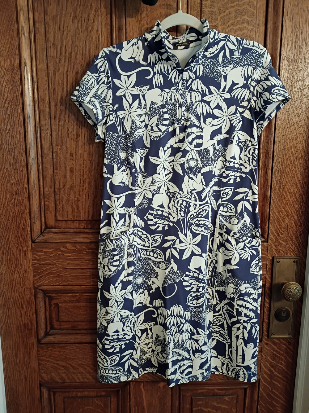 J. McLaughlin Navy & White Floral Safari Short Sleeve Mini Dress